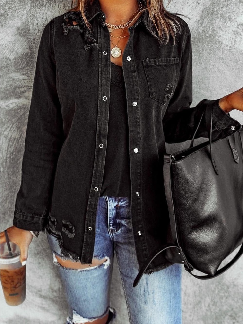 Black Distressed Denim Jacket